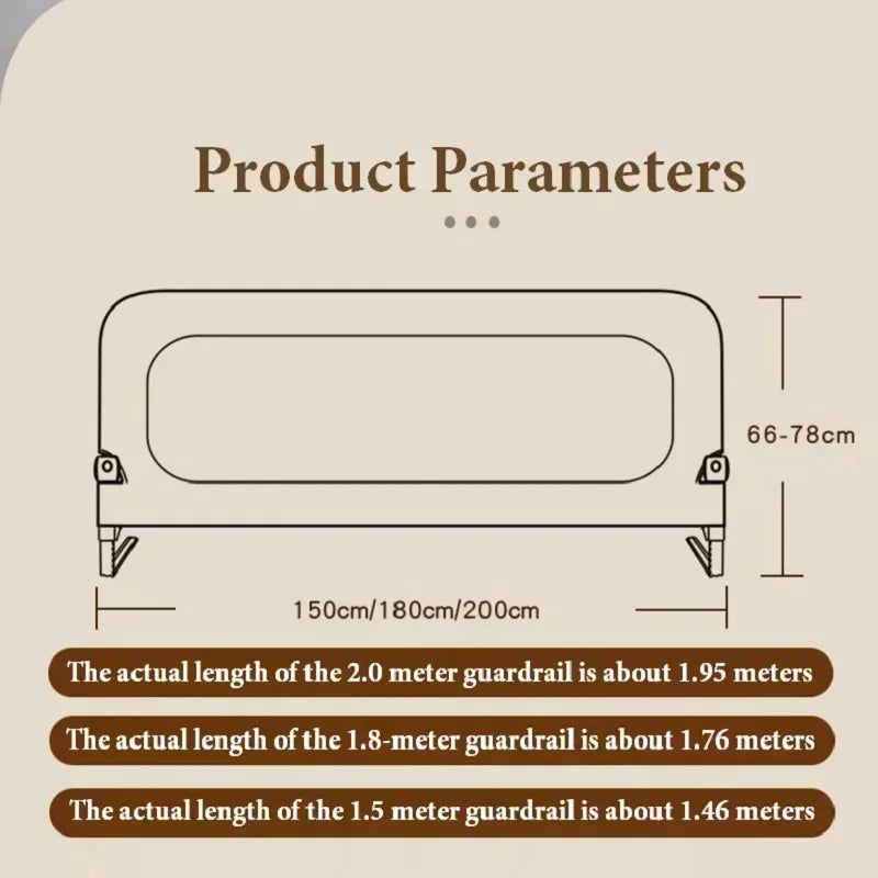 Foldable Baby Bed Rail Guard – Breathable Mesh Safety Barrier to Prevent Falls – Fits 1.2–2.0 m (47–79 in)