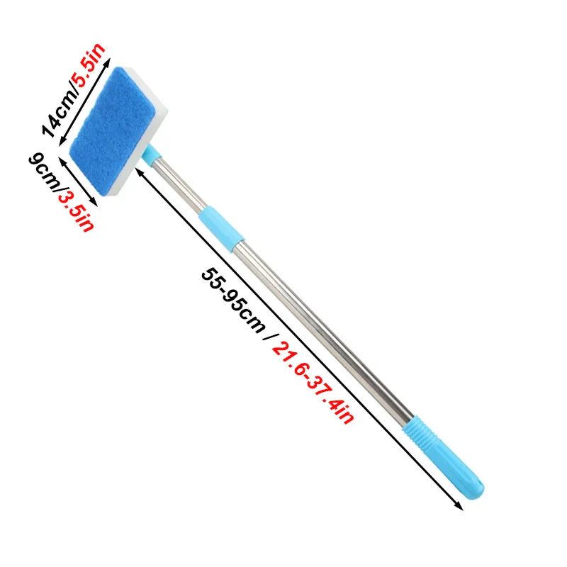 Telescopic Aquarium Algae Scrubber 180° Adjustable Double-Sided Sponge Brush for Fish Tanks & Glass, 21.7–37.4 in (55–95 cm)