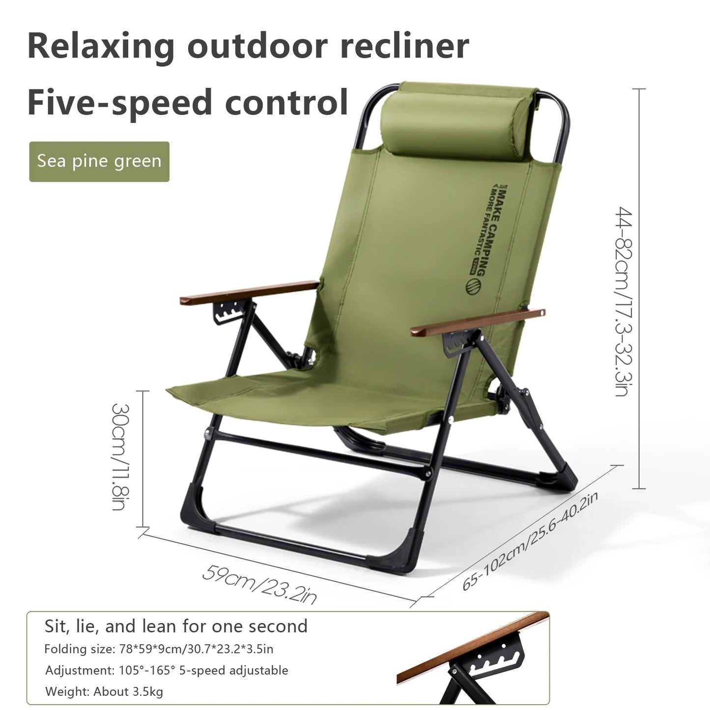 600D Oxford Fabric Lounger Chair with Iron Frame – Portable Outdoor Lounging Chair (Purple/Green)