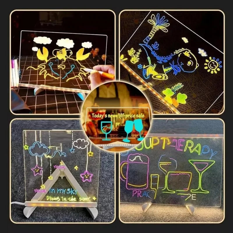 LED Acrylic Message Board – Rewritable Glowing Drawing & Message Lamp with 7 Color Pens