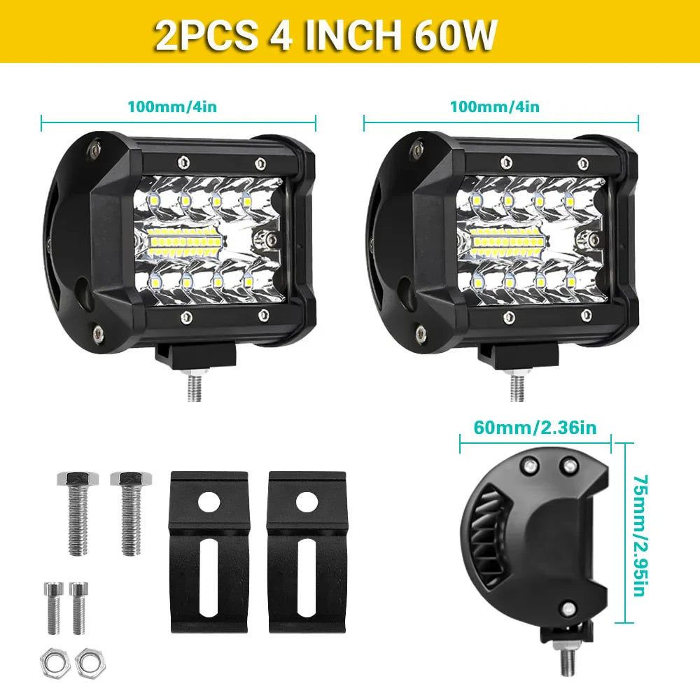LED Light Bar 4/7/12/15/17/20 in (102/178/305/381/432/508 mm) 60–500W 10–32V IP67 Waterproof Flood/Spot Driving Off-Road Truck ATV SUV Boat
