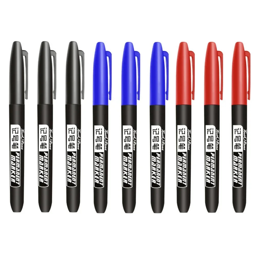 9-Pack Permanent Marker Pens, 1.5mm (0.06in) Fine Point Waterproof Ink — Black Blue Red