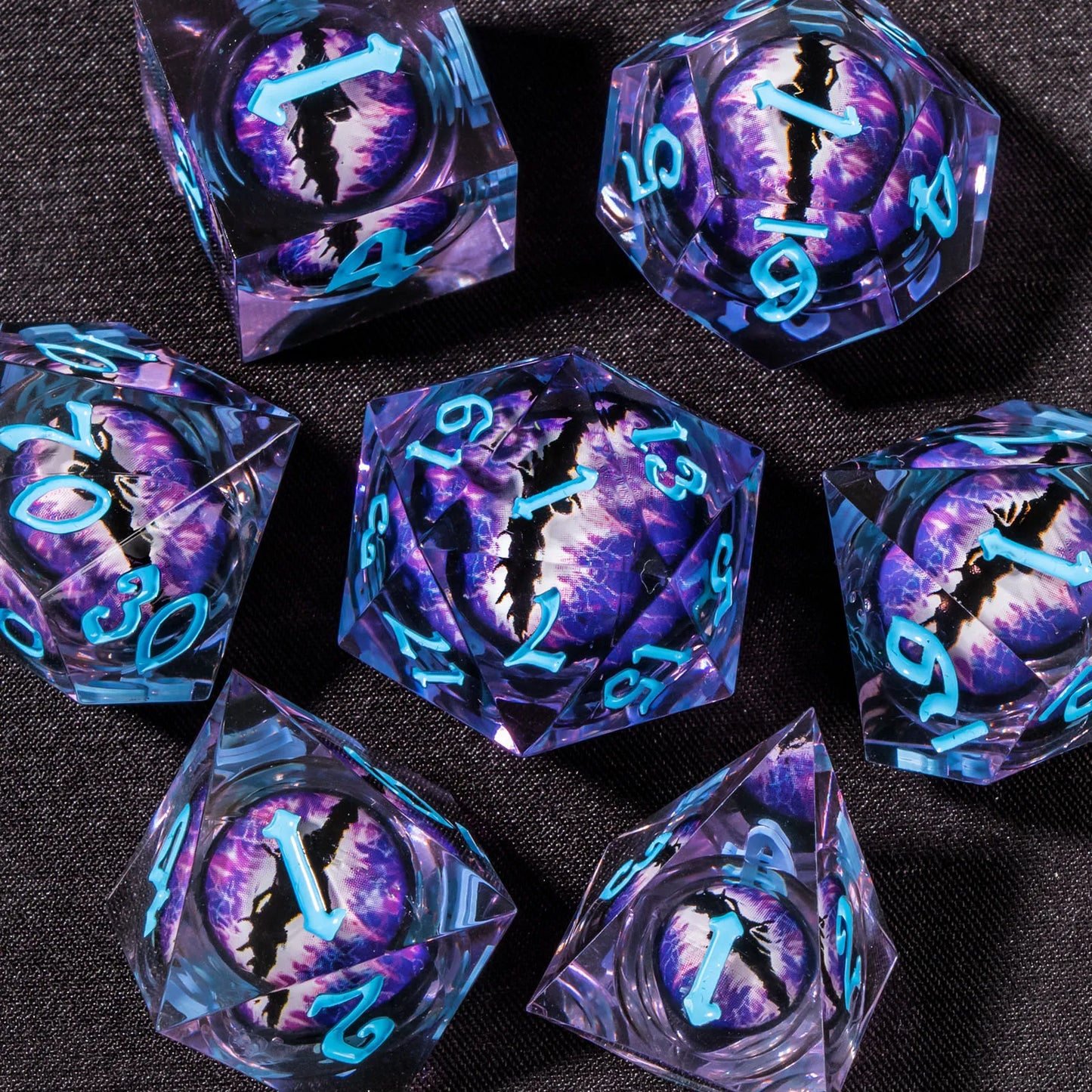 Liquid Core Resin RPG Dice Set — Sharp-Edged D20 D12 D10 D8 D6 D4 for Tabletop Gaming