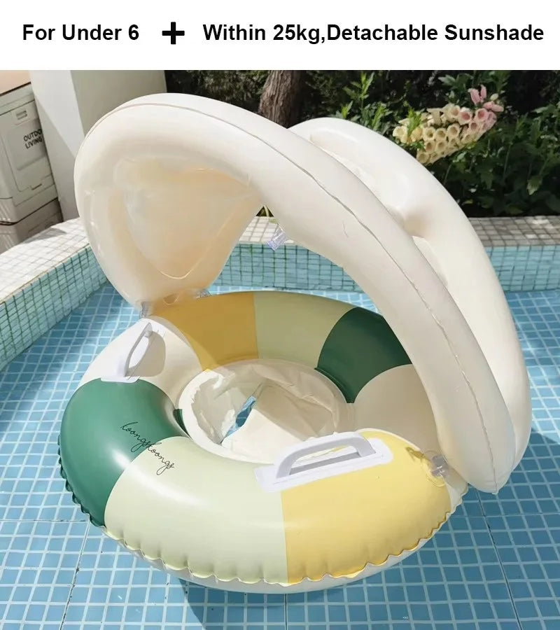 Kids Inflatable Swim Ring Float Pants – Retro Striped Pool Tube Seat for Ages 3-6
