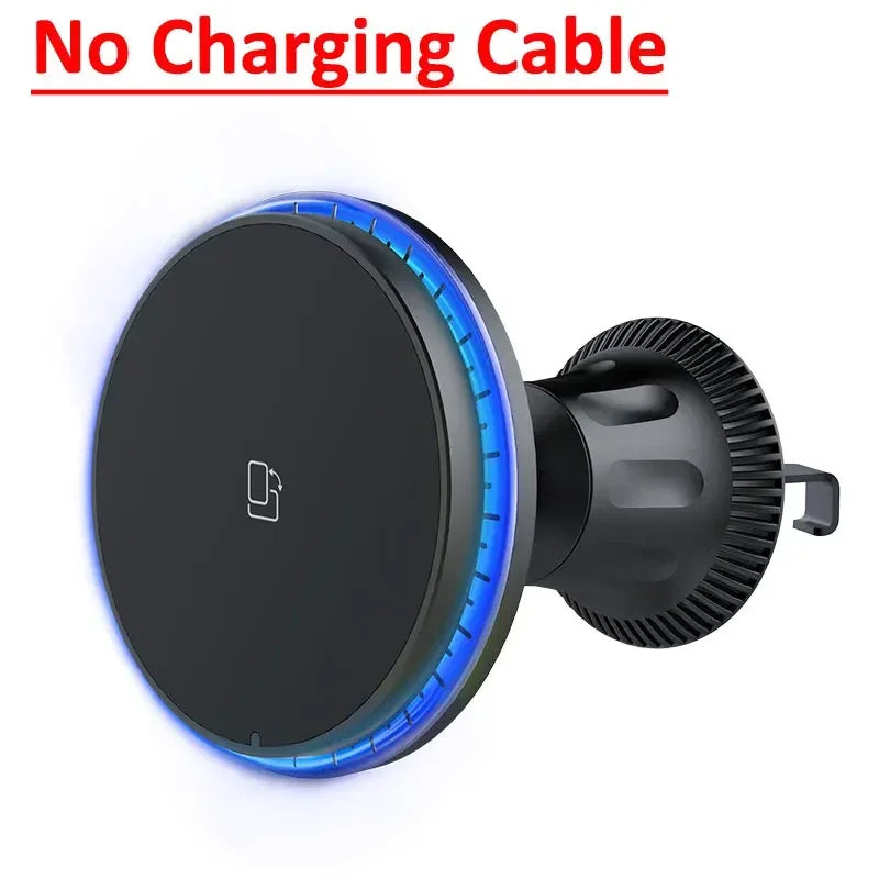 30W Magnetic Car Wireless Charger Vent Mount with RGB LED Light Fast MagSafe-Compatible Phone Holder