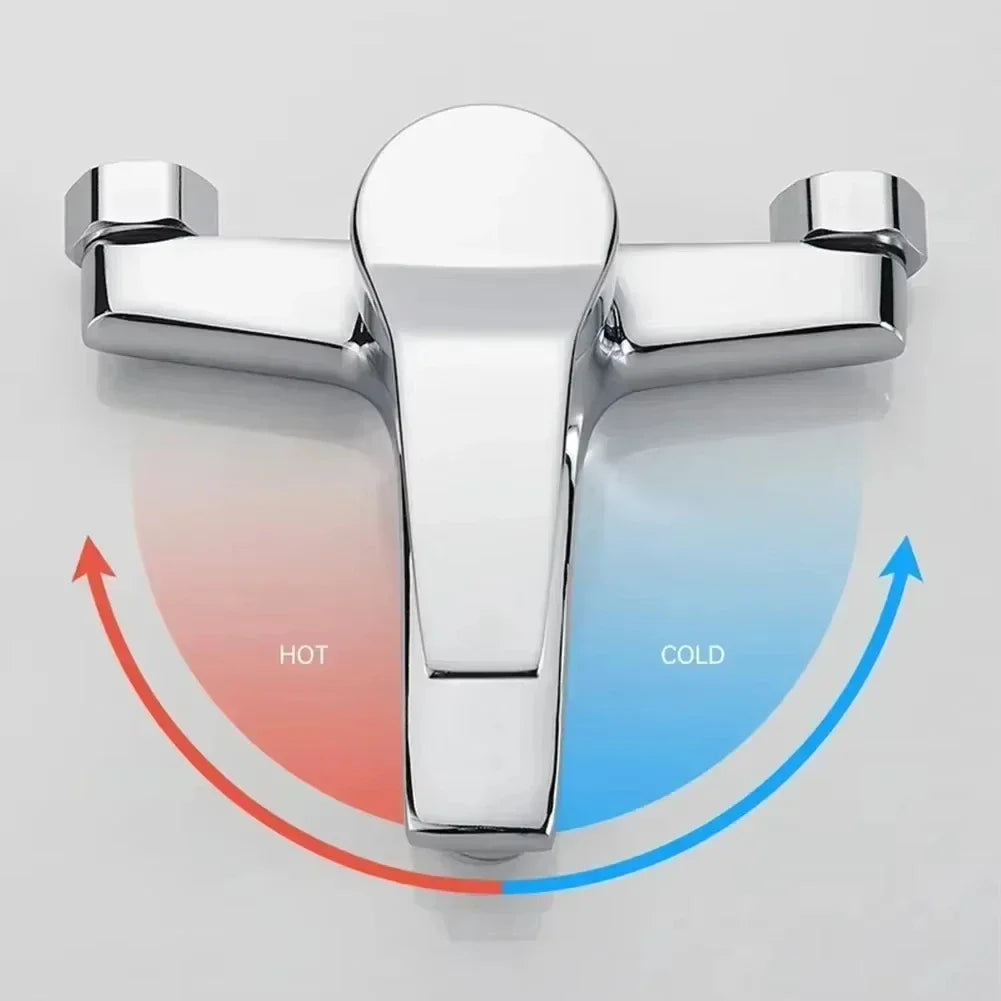 Wall-Mounted Chrome Basin Faucet – Dual Spout Mixer Tap, Zinc Alloy, Hot & Cold