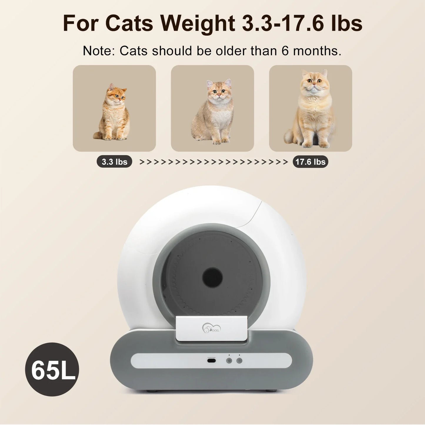 56L Self-Cleaning Smart Cat Litter Box — App Control (2.4GHz Wi‑Fi Only), Low-Entry 5.9 in / 15 cm, Includes Litter Mat & Waste Bags, Fits Tofu & Clumping Litter