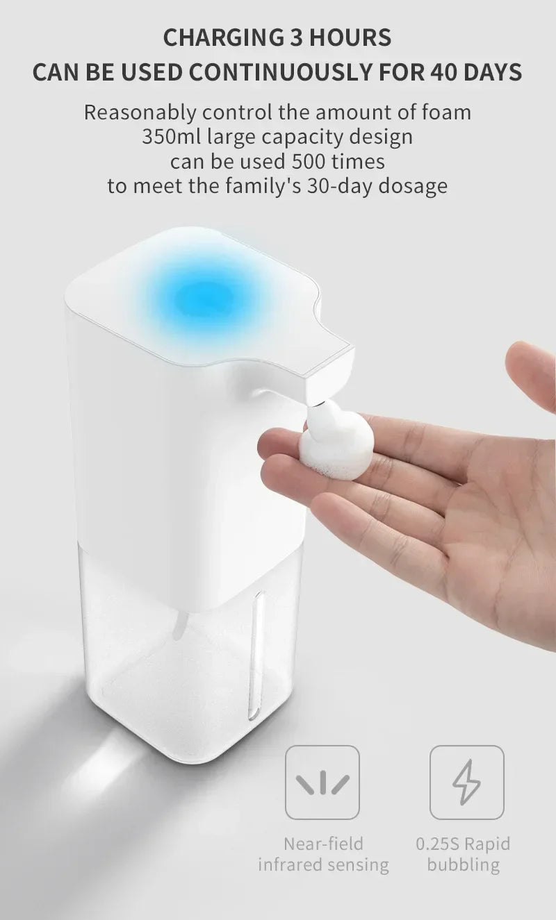Automatic Infrared Foam Soap Dispenser 350ml (11.8 fl oz) - USB Rechargeable Touchless Hand Soap Pump for Kitchen & Bathroom