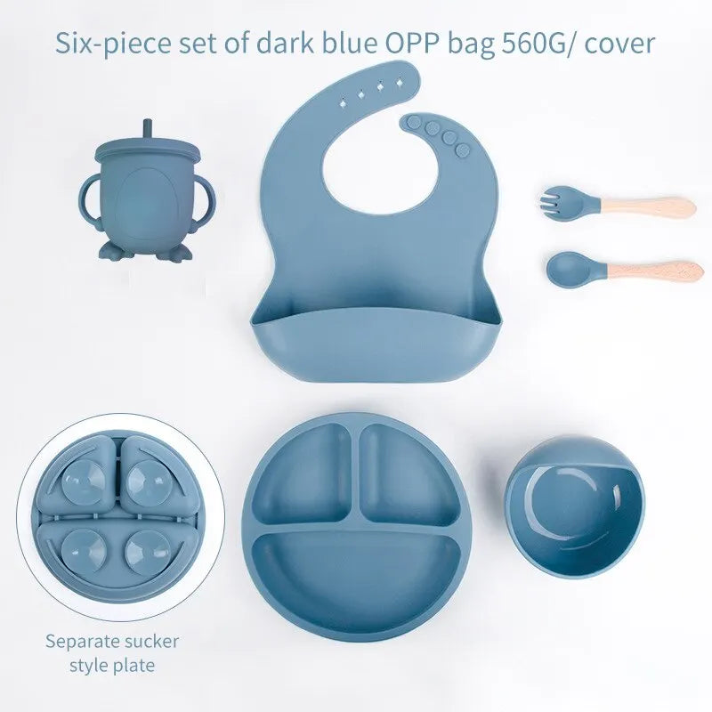 Baby Silicone Dinnerware Set 6/8-Piece with Suction Plate, Bib, Forks, Spoons, Straws & Cup – Feeding Set for Babies & Toddlers