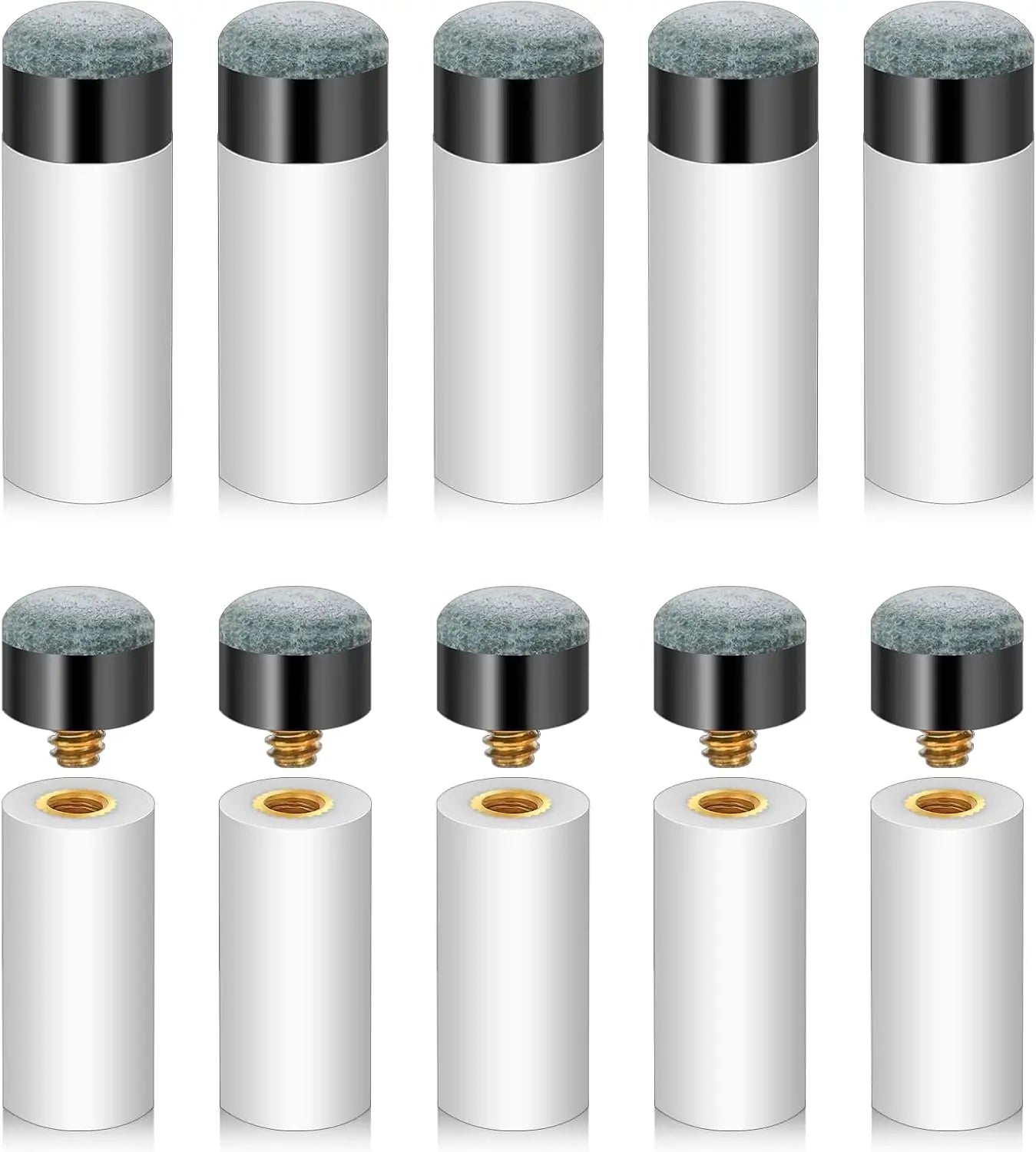 5/10-Pack 12mm Screw-On Pool Cue Tips with Ferrules — Leather Billiard Cue Tip Replacements