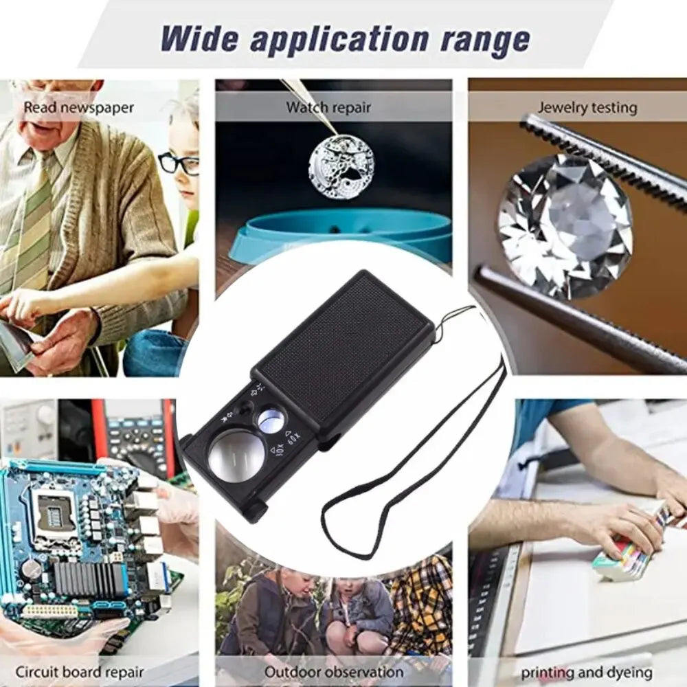 30X/60X Jewelry Magnifier with LED & UV Detector – Mini Handheld Magnifying Glass for Coins, Currency & Gems