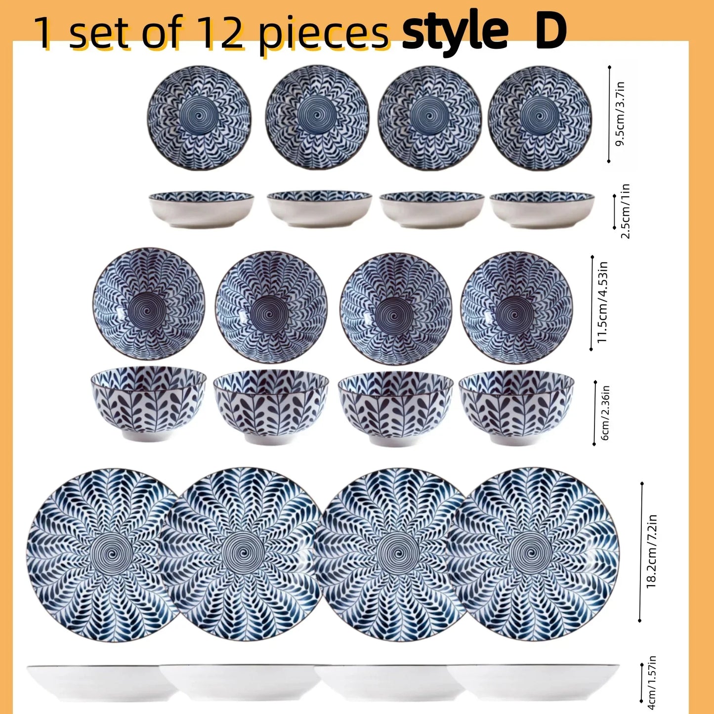 Japanese-Style Blue & White Hand-Painted 4.5-Inch (11.5 cm) Ceramic Rice Bowl Retro Tableware