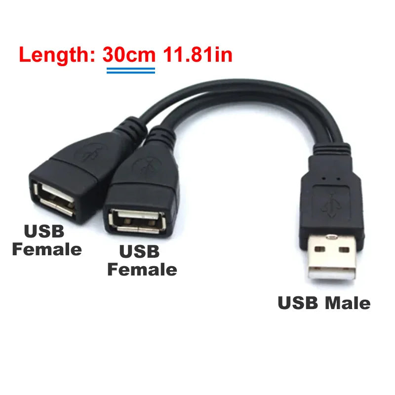 USB 2.0 Y Splitter Cable 1 Male to 2 Female for Data & Charging — 5.9 in (15 cm) or 11.8 in (30 cm)