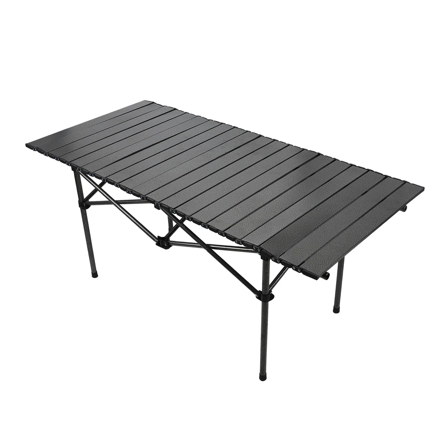 47.2in (120cm) Portable Roll-Up Folding Camping Table - Carbon Steel Outdoor Picnic Table with Storage Basket & Carry Bag, Black