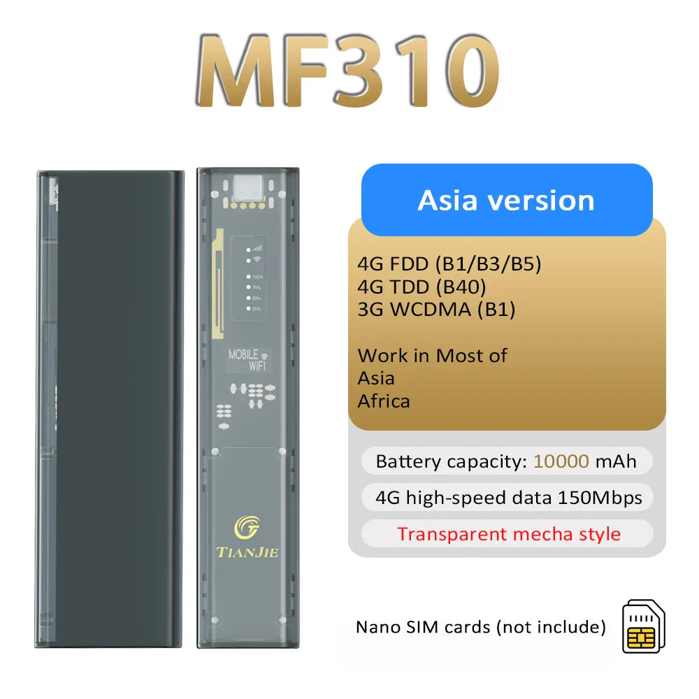 4G Mobile WiFi Router 10000mAh Power Bank Dual-Band 2.4/5GHz Portable MiFi Hotspot Global Band Support