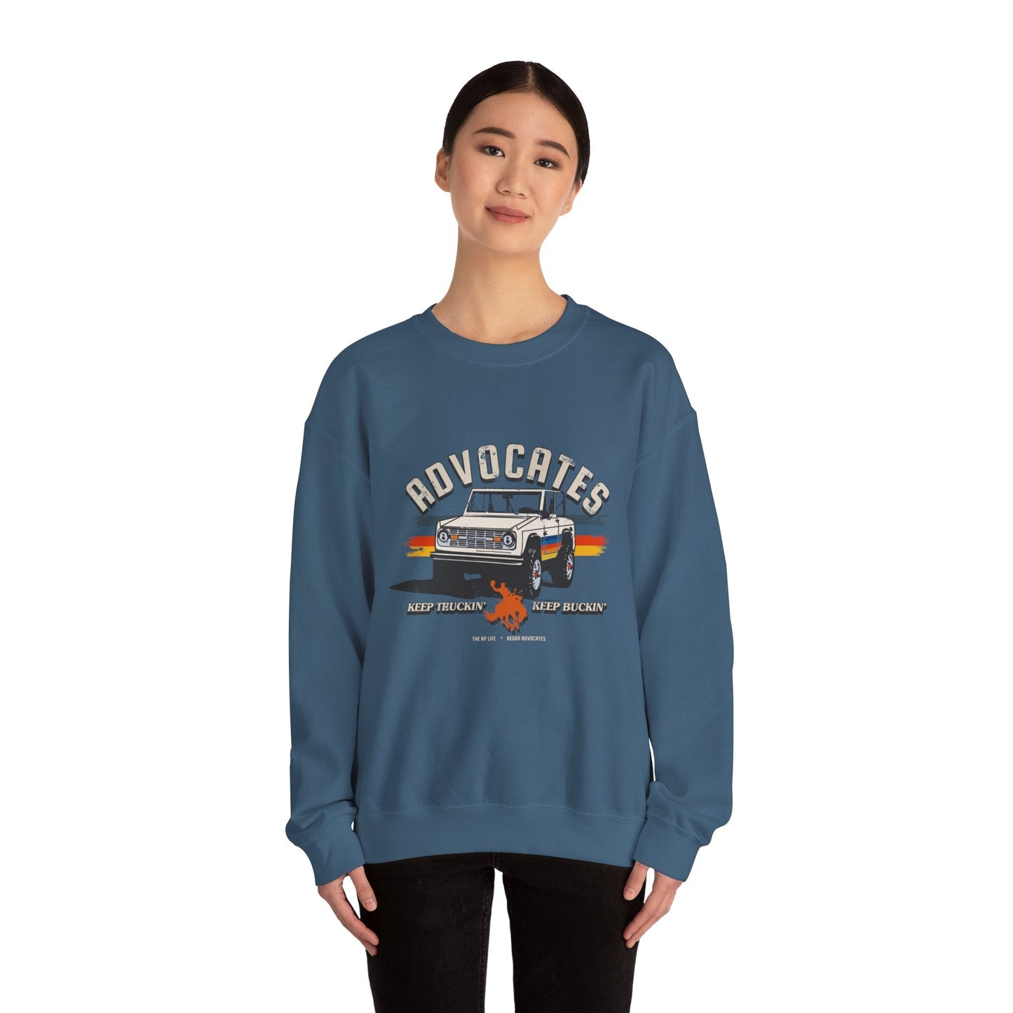 Advocates Keep Truckin', Keep Buckin' - Retro Bronco Truck - Unisex Heavy Blend™ Crewneck Sweatshirt
