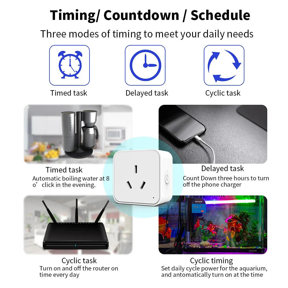 WiFi Smart Outlet AU Plug — Remote Remote Control, Voice Assistant & Timer (16A)