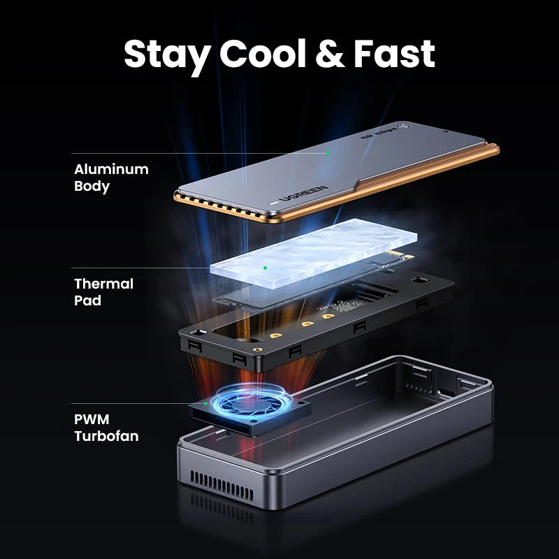 40Gbps M.2 NVMe SSD Enclosure, USB4.0 / Thunderbolt 4-3 Compatible, Aluminum Cooling Case — Supports M.2 2230/2242/2260/2280, Up to 4TB