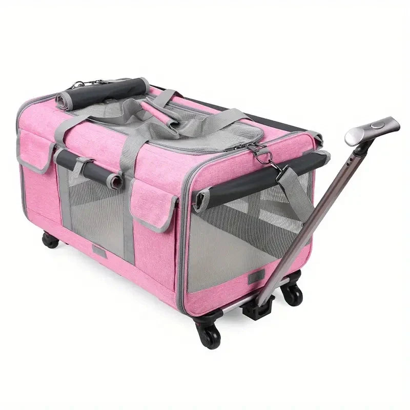 Extra Large Foldable Pet Trolley Carrier - Detachable Dog & Cat Travel Bag, 44 x 60 x 39 cm (17.3 x 23.6 x 15.4 in)