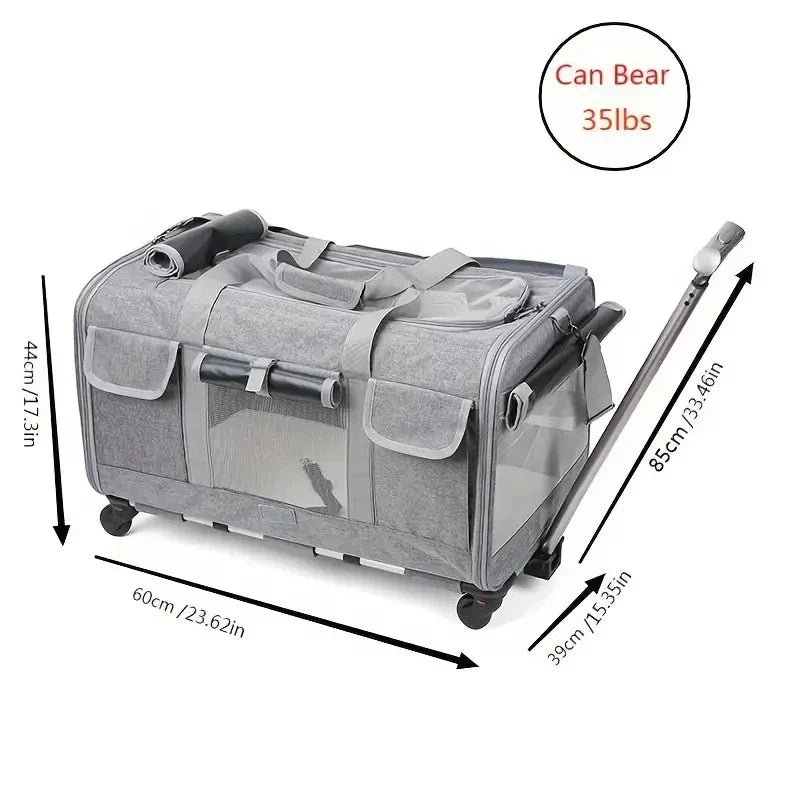 Extra Large Foldable Pet Trolley Carrier - Detachable Dog & Cat Travel Bag, 44 x 60 x 39 cm (17.3 x 23.6 x 15.4 in)
