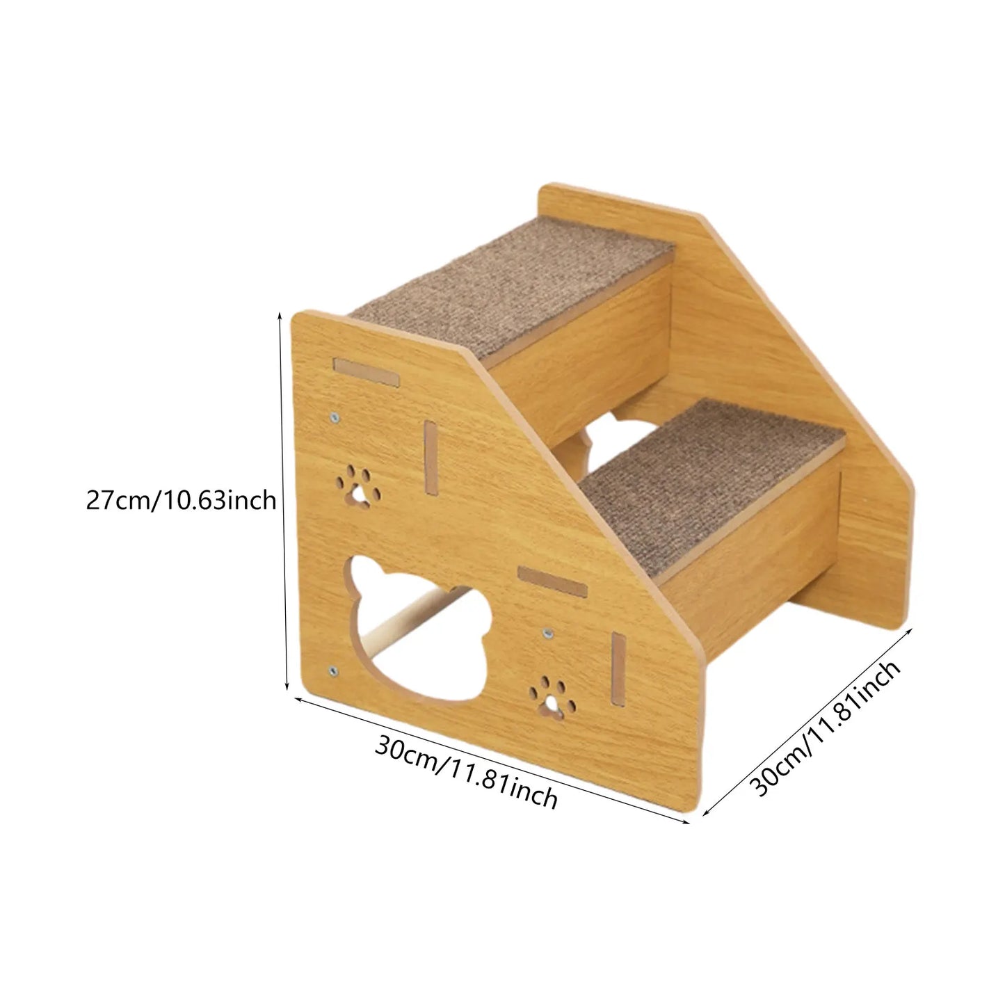 3-Step Wooden Pet Stairs with Non-Slip Carpet Ramp for Small Dogs & Cats to Reach Beds and Couches