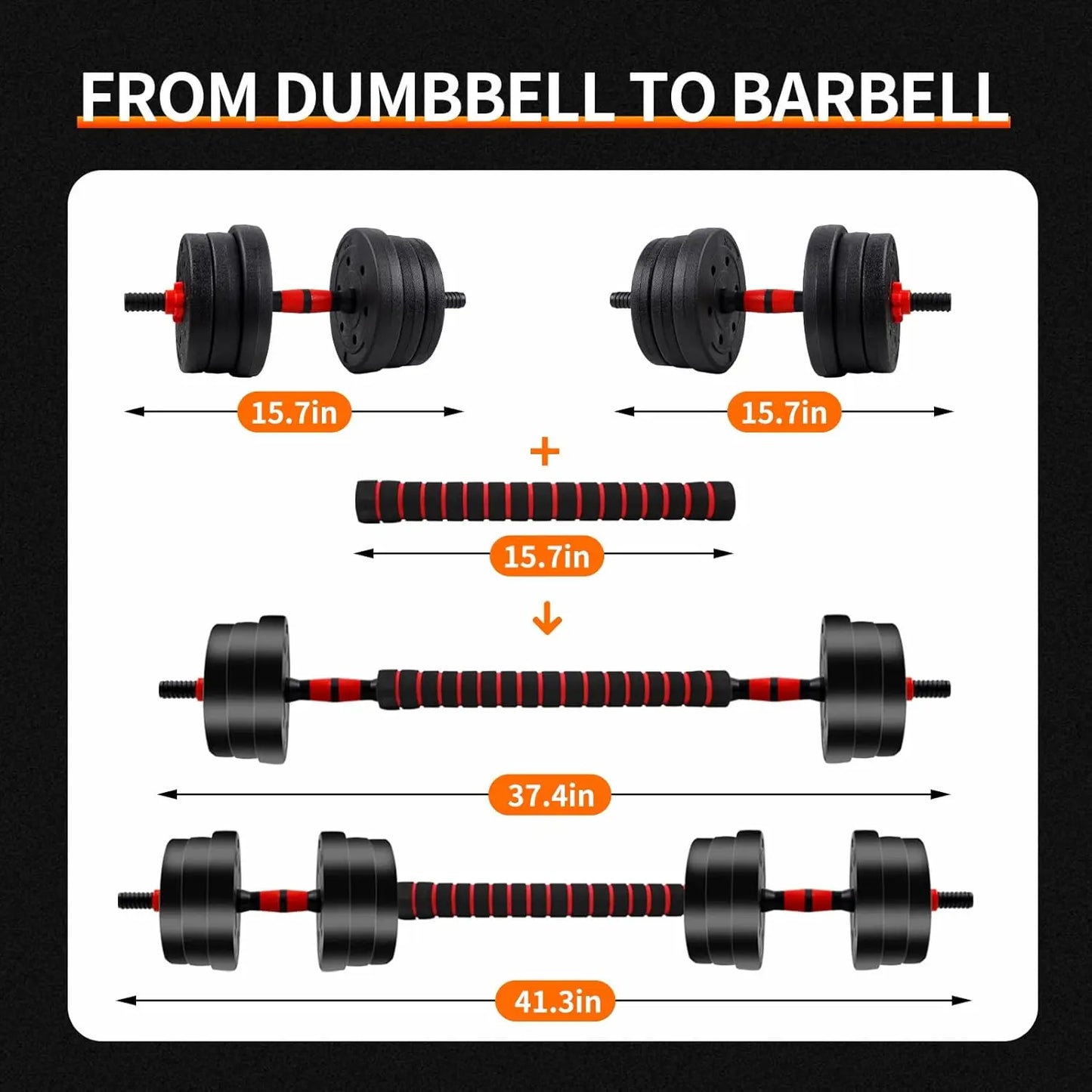 Adjustable Dumbbell to Barbell Set 5–44 lb (2.5–20 kg) Anti-Slip Grip Home Gym