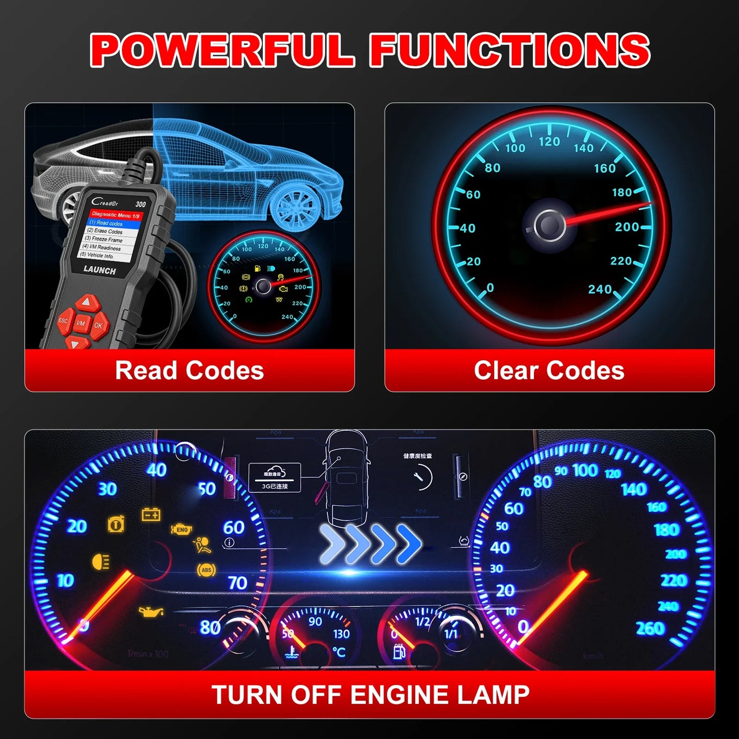 OBD2 Scanner CAN Auto Code Reader Diagnostic Tool – I/M Readiness, Engine & Battery Tester, Lifetime Free Updates