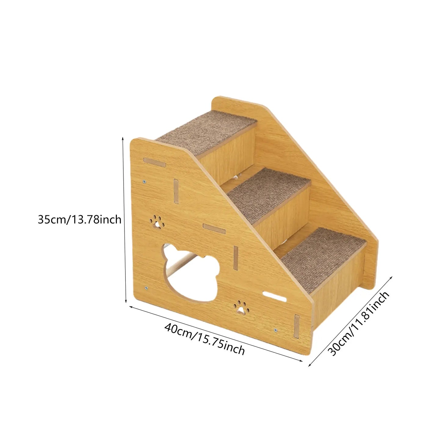 3-Step Wooden Pet Stairs with Non-Slip Carpet Ramp for Small Dogs & Cats to Reach Beds and Couches