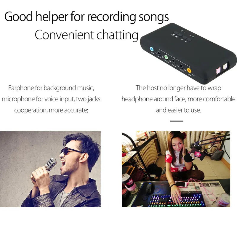 External USB 7.1 Sound Card with S/PDIF and USB Extension Cable — Studio Recording Adapter for PC & Laptop