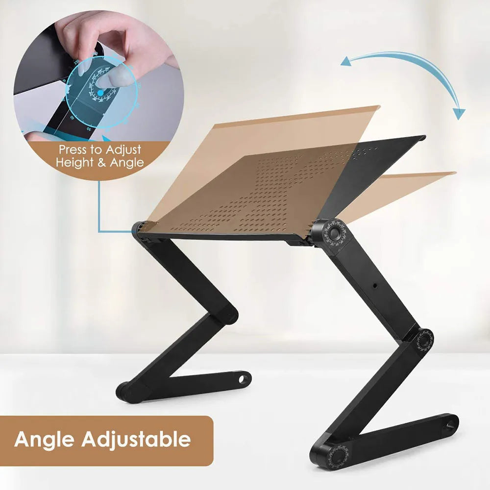 Adjustable Foldable Aluminum Laptop Stand with Cooling Fan and Removable Mouse Pad, Portable Lap Desk for Up to 17-inch Laptops
