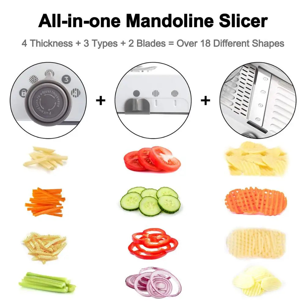 18-in-1 Adjustable Mandoline Slicer - Stainless Steel Vegetable Julienne Grater & Potato Cutter