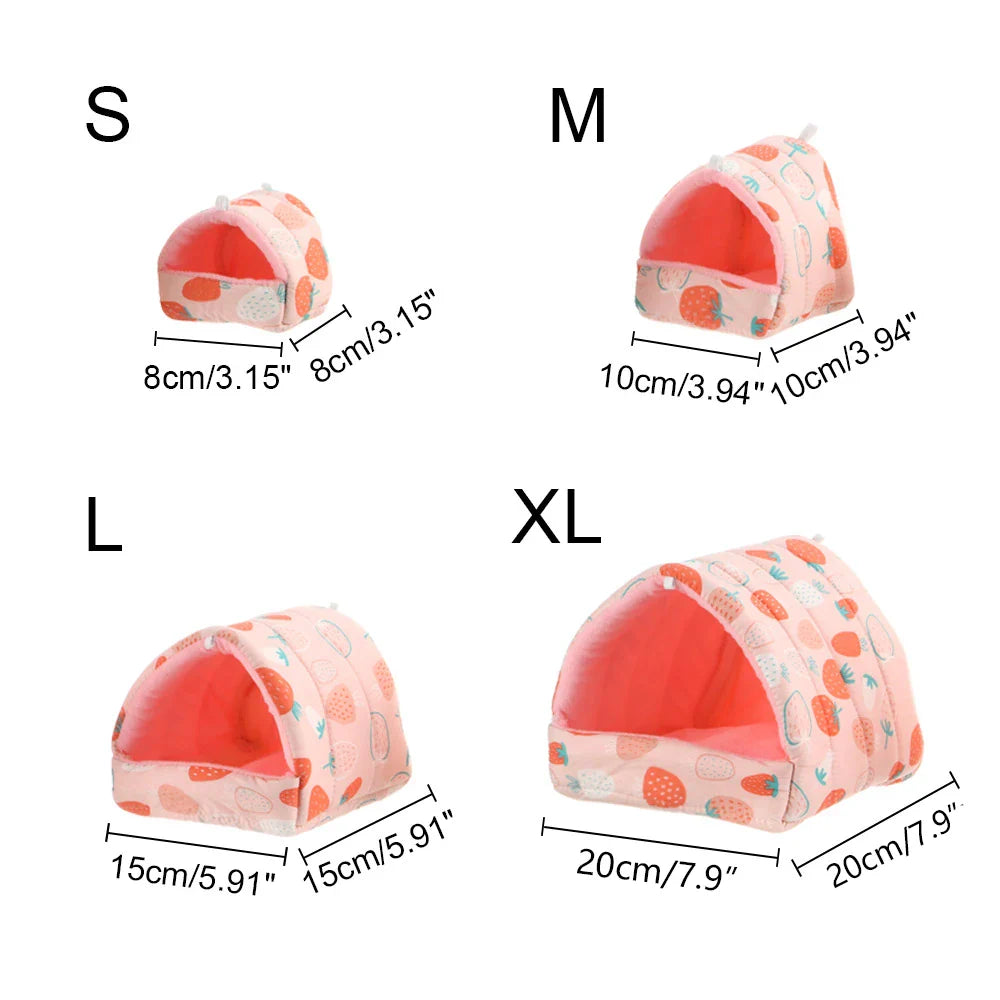 Cute Cartoon Plush Hanging Pet Nest — Warm Small Animal Sleeping Bed for Hamster, Guinea Pig, Rabbit (S/M/L/XL 3.15–7.87 in / 8–20 cm)