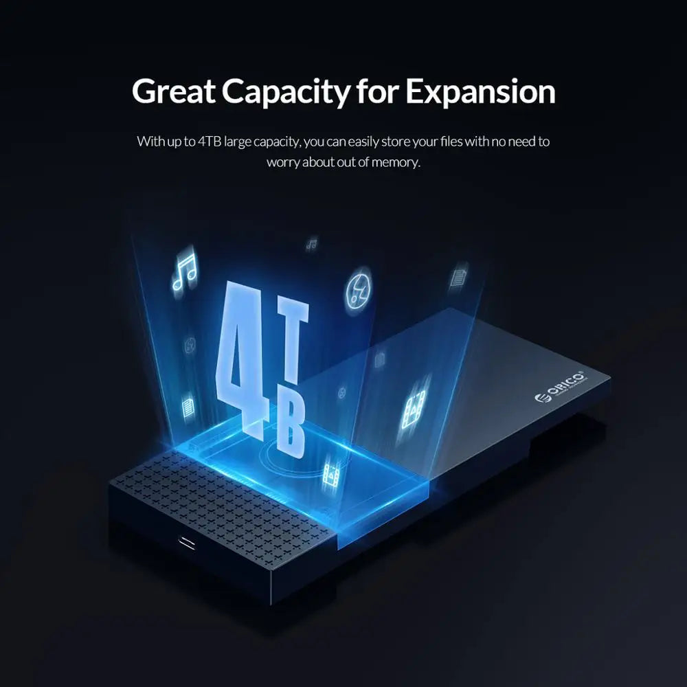 USB-C 2.5-inch (63.5 mm) SATA to USB 3.1 HDD/SSD Enclosure UASP 6Gbps - Tool-Free External Hard Drive Case