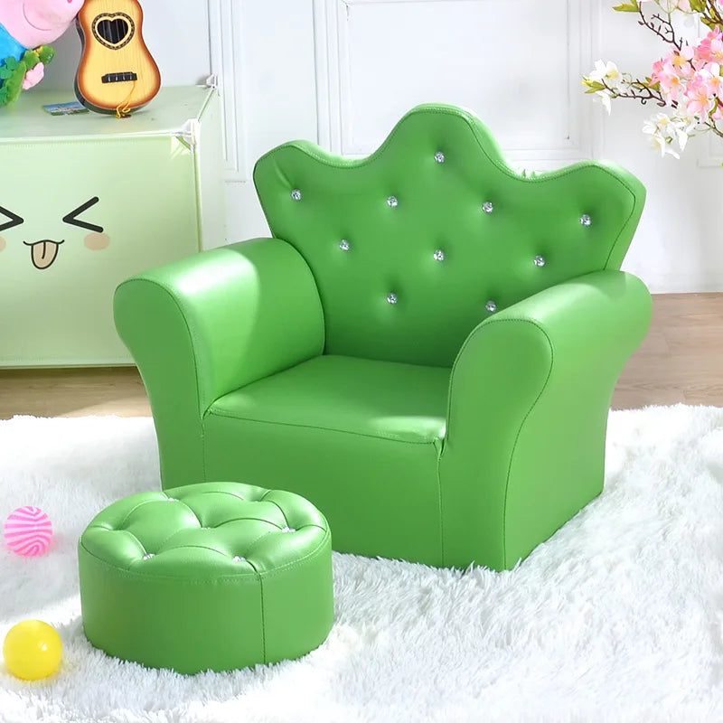 Kids Crown Armchair & Footstool - Korean Style Children's Sofa, Solid Wood Frame, 58 x 40.5 x 48 cm (22.8 x 15.9 x 18.9 in)