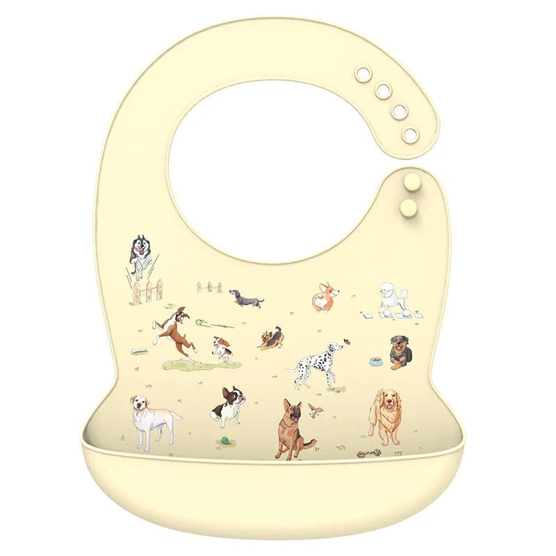 Silicone Baby Bib Waterproof Adjustable Cartoon Banana Feeding Bib with Pocket BPA-Free for 1-3 Years