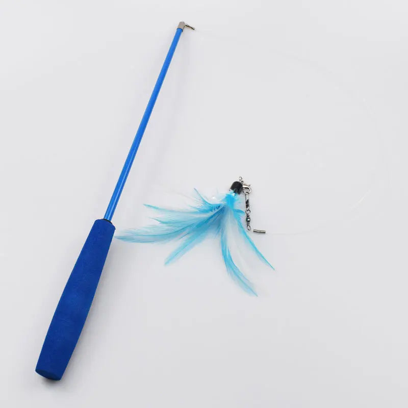 Interactive Cat Feather Teaser Wand - Retractable 15-38 in (37-100 cm) with 5 Refill Heads & Bell