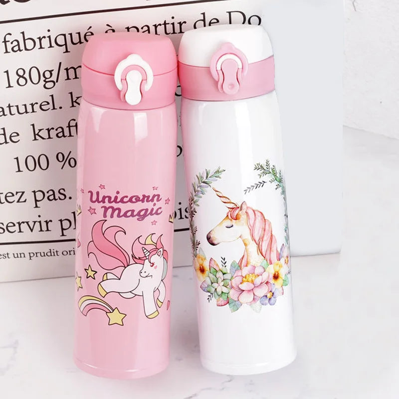 Unicorn Stainless Steel Insulated Thermos Bottle 500ml (16.9 fl oz) – Kids Bouncing Lid Water Bottle for Girls, Portable Travel Mug