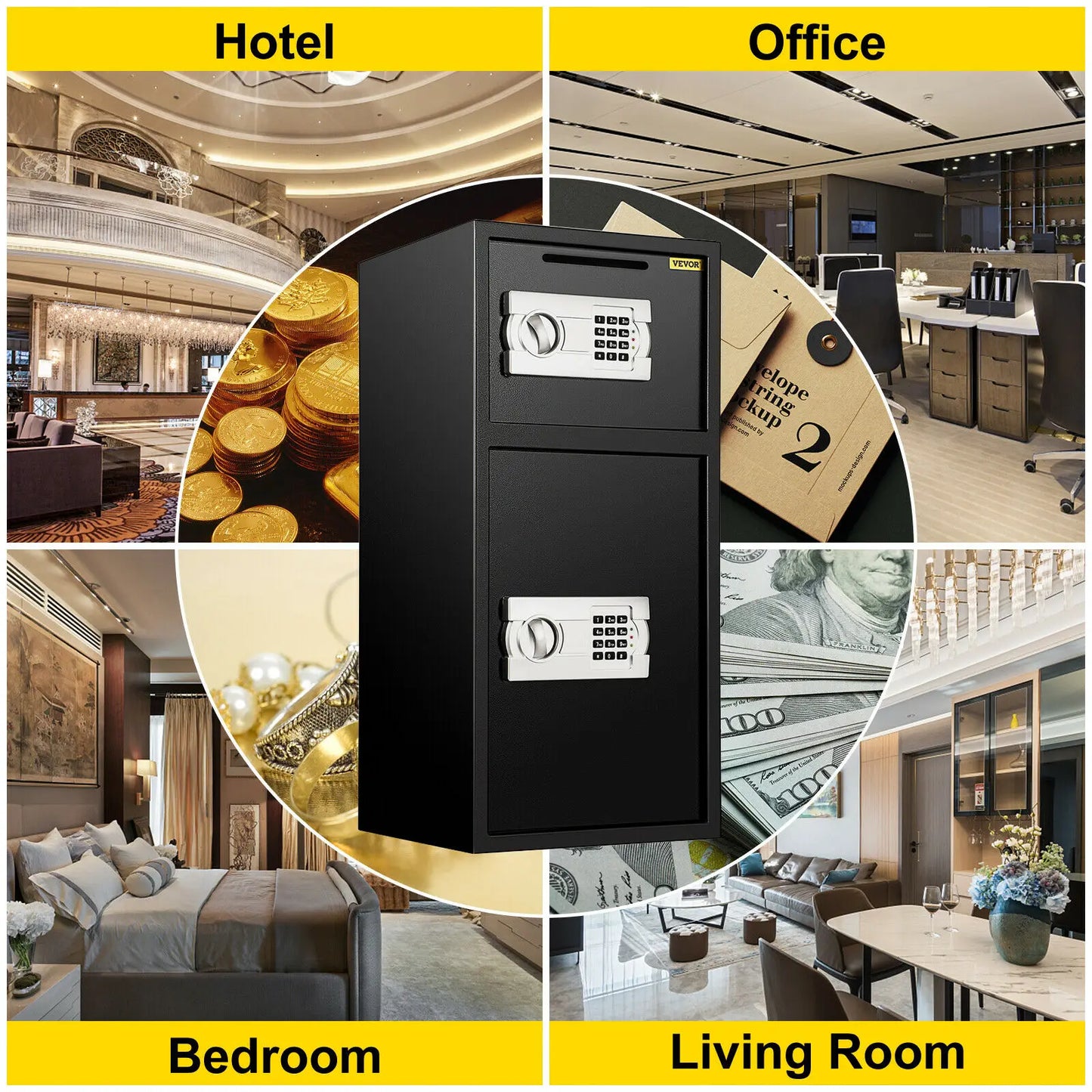 33-Inch (84 cm) Double Door Electronic Safe Deposit Box, Dual-Compartment Steel Security Safe for Home & Office