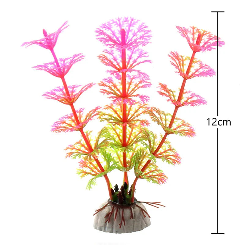 Artificial Aquarium Plants – Plastic Underwater Green Shrubs with Resin Base, Fish Tank Decoration