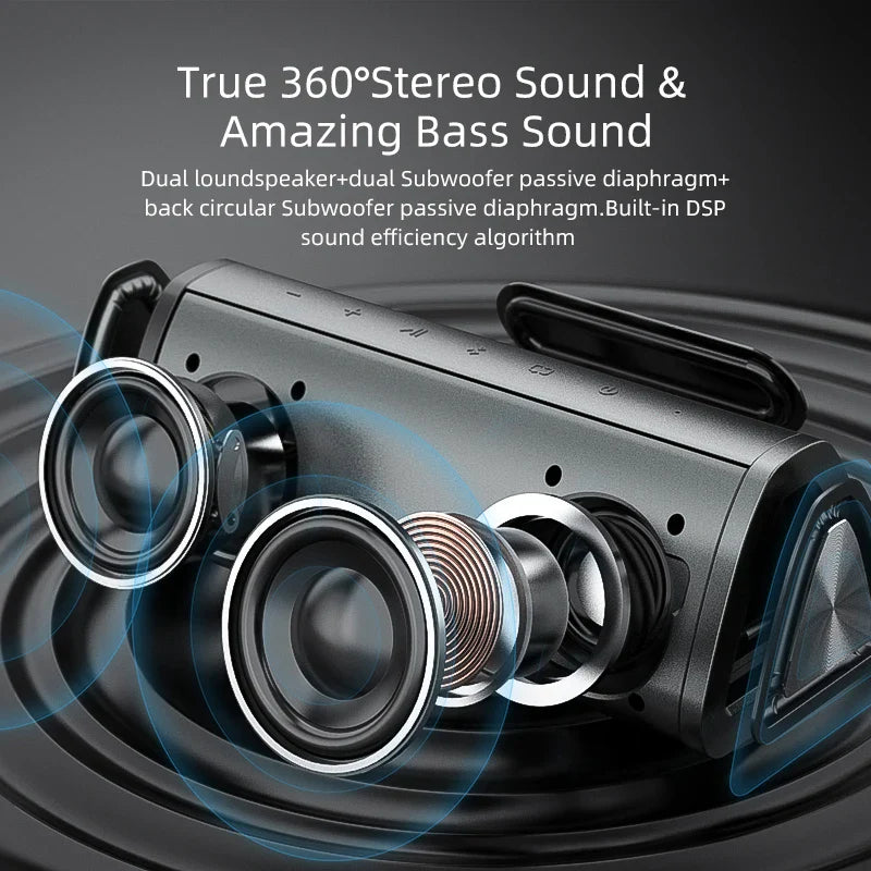 Portable Bluetooth Speaker 20W 360° Stereo IPX7 Waterproof Bluetooth 5.0 — Graffiti Design, MicroSD & AUX, Hands-Free Calls