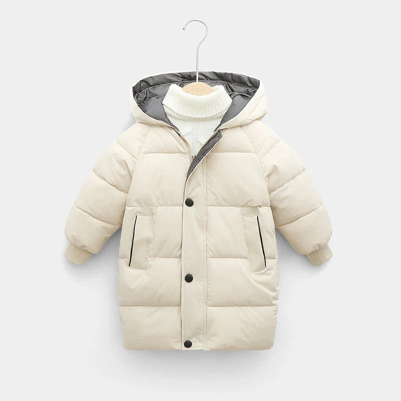 Kids Hooded Long Down Parka Coat - Warm Zippered Winter Jacket for Boys & Girls