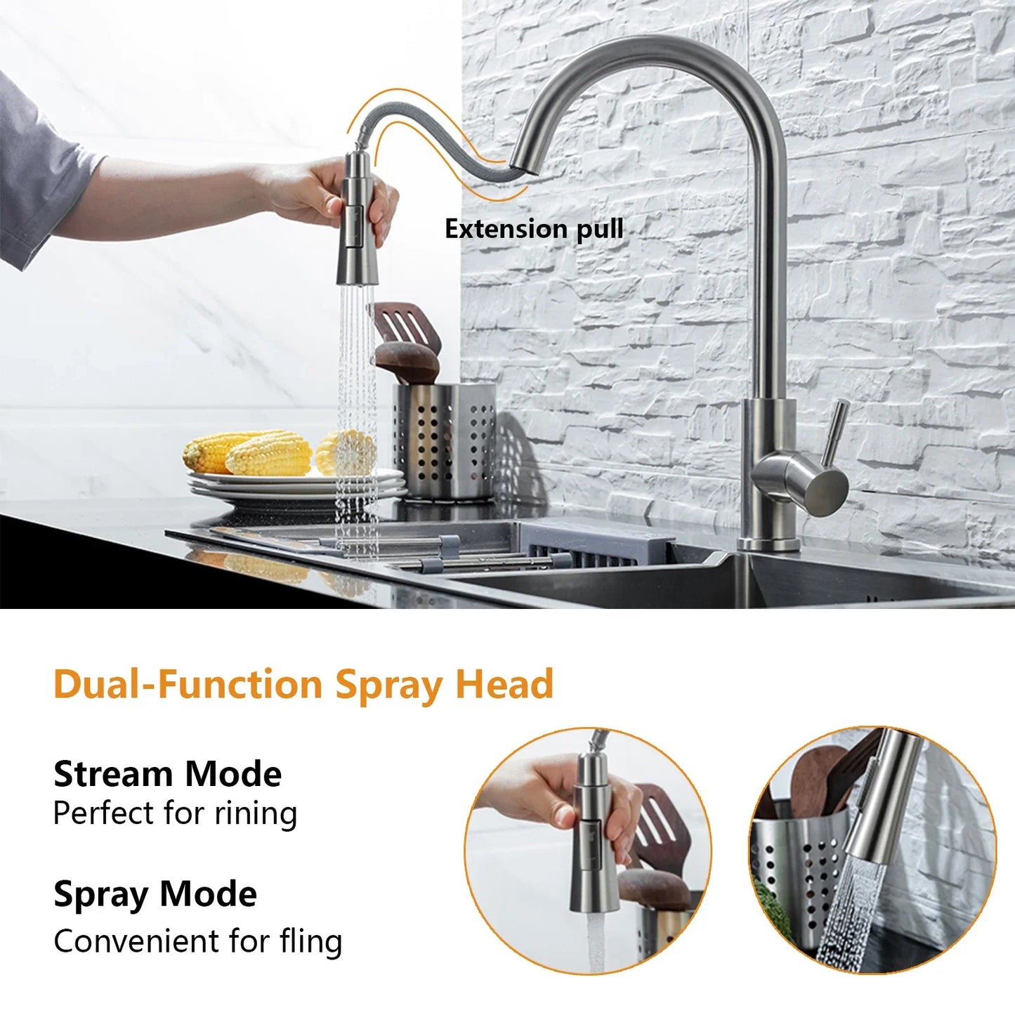 Touch Sensor Pull-Out Kitchen Faucet, Brushed Nickel & Matte Black Stainless Steel, Single-Handle Touch Control