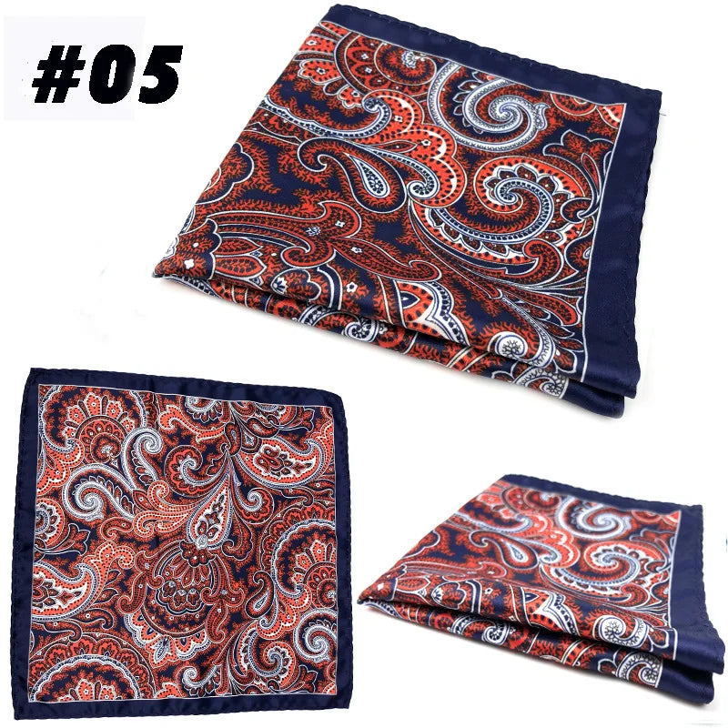 Men's Printed Pocket Square Handkerchief 9.1 x 9.1 in (23 x 23 cm) Paisley Retro Dress Hanky