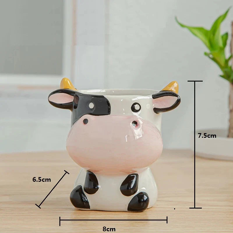 Nordic Ceramic Animal Mini Planters - Zebra, Sheep & Cow Head Succulent and Bonsai Pots for Home Decor
