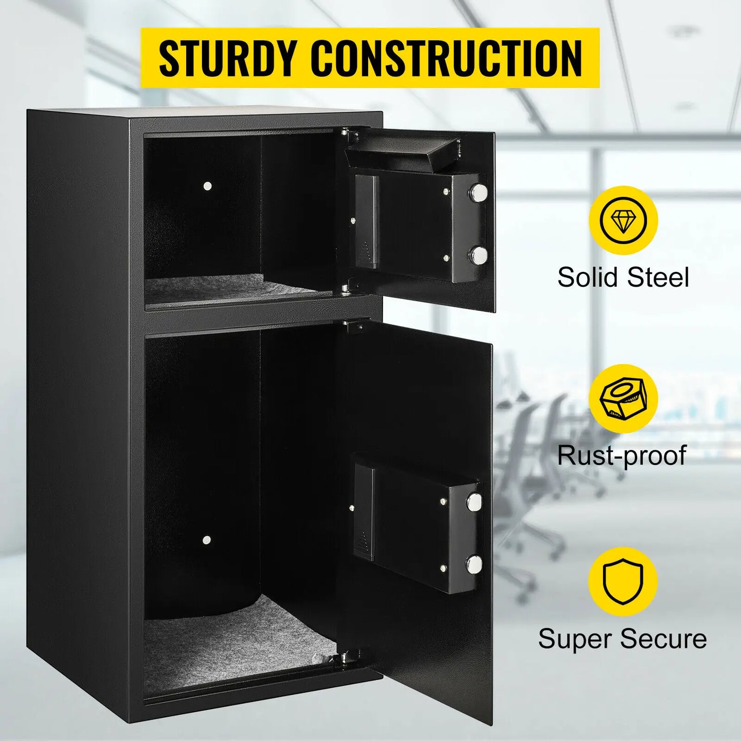 33-Inch (84 cm) Double Door Electronic Safe Deposit Box, Dual-Compartment Steel Security Safe for Home & Office