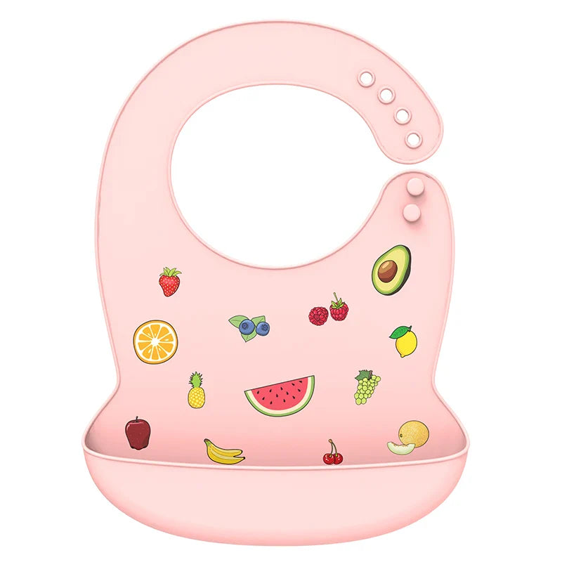 Silicone Baby Bib Waterproof Adjustable Cartoon Banana Feeding Bib with Pocket BPA-Free for 1-3 Years