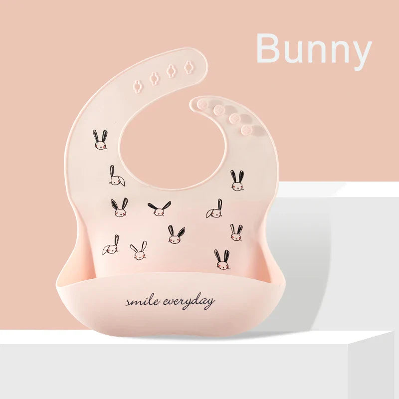 Silicone Baby Bib Waterproof Adjustable Cartoon Banana Feeding Bib with Pocket BPA-Free for 1-3 Years