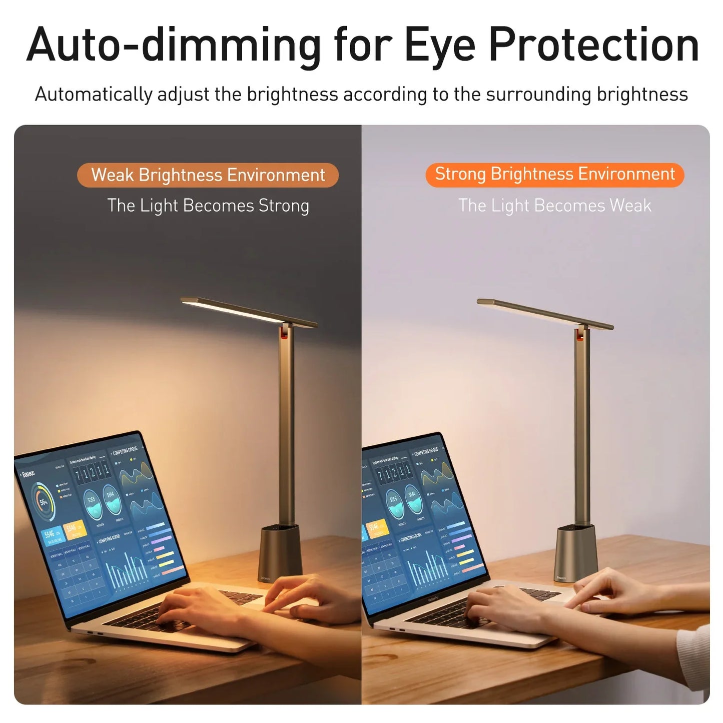LED Eye-Protection Desk Lamp, Dimmable Foldable Rechargeable Touch Table Lamp with Adaptive Brightness for Office & Bedside Reading