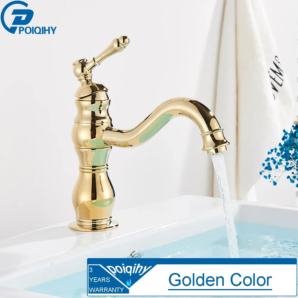 Antique Brass Vessel Sink Faucet Deck-Mounted Single Hole Hot & Cold Mixer Tap for Bathroom