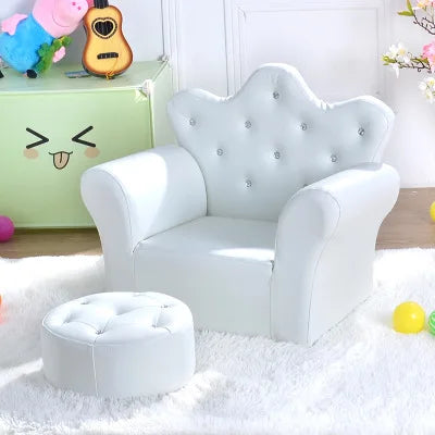 Kids Crown Armchair & Footstool - Korean Style Children's Sofa, Solid Wood Frame, 58 x 40.5 x 48 cm (22.8 x 15.9 x 18.9 in)